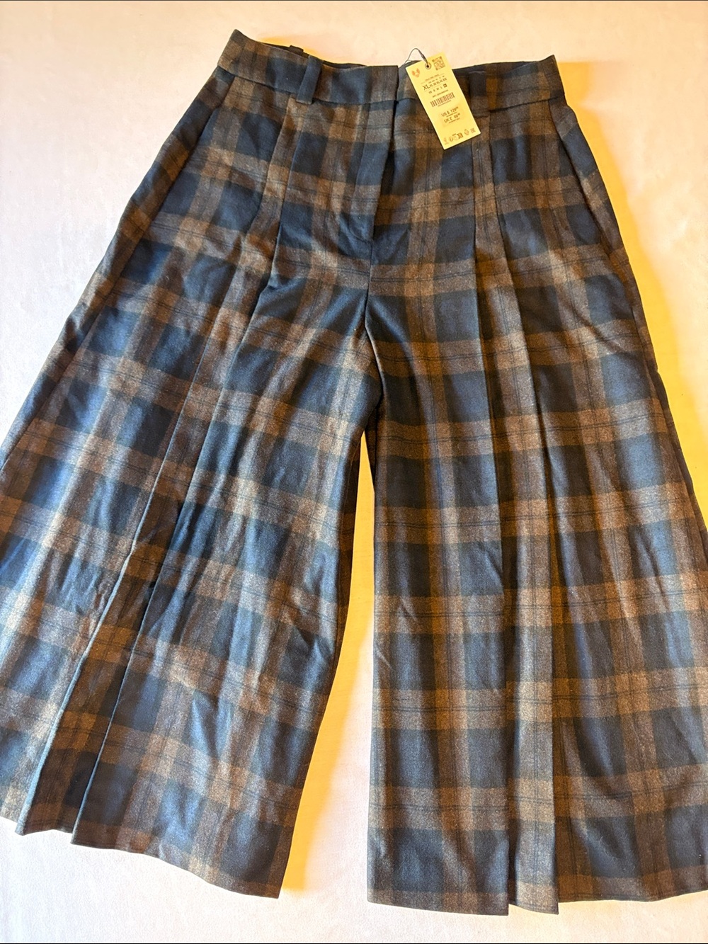 Zara ZW Collection Wool Plaid Wide Leg Culotte Pants XL NWT